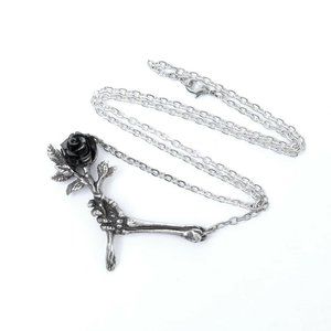 Alchemy Gothic Skeleton, Black Rose Pendant Neckla